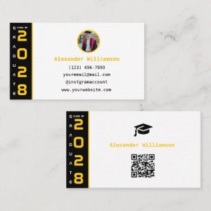 Graduation Yellow Black QR Code Modern Graduation Calling Card
