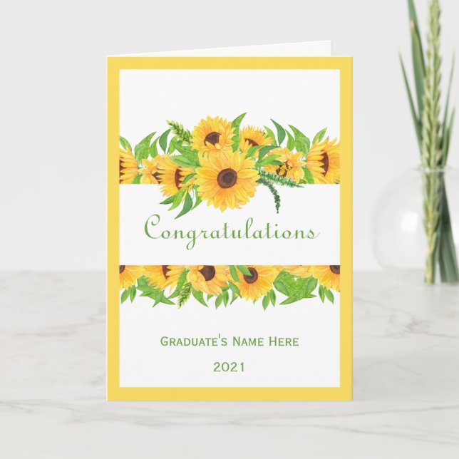 Graduation Yellow Floral Name Year Congratulations Card (Front)