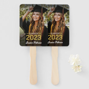 Graduation Yellow Script Grad Photo Modern Party Hand Fan