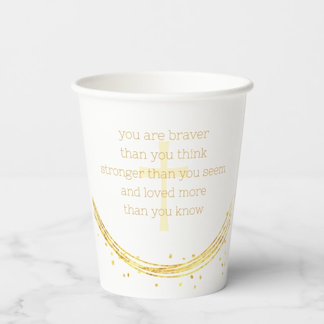 Graduation You're Braver Than You Think Gold Cross Paper Cups (Back)