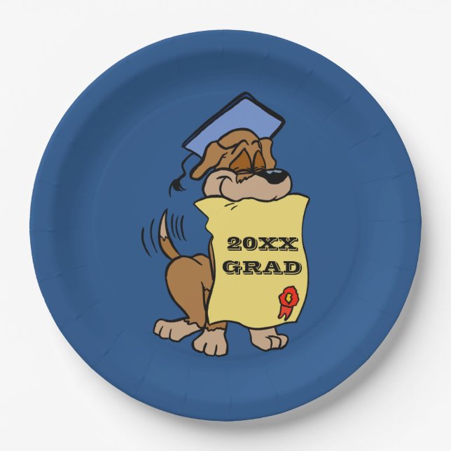 Graduations Cute Puppy Dog Diploma Paper Plate (Front)