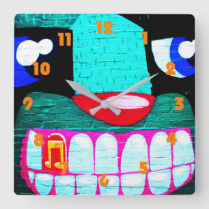 Graffiti 20 Fat Orange Numbers wcm arc3 Square Wall Clock
