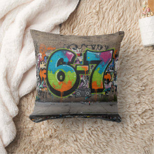 Graffiti 67 Viral Trend/Bold Pop Art Street Style Throw Pillow
