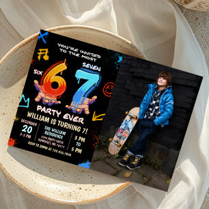 Graffiti 6 7 Meme Trend Six Seven Birthday Photo Invitation