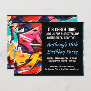 Graffiti Abstract Blue Letters Birthday Invitation