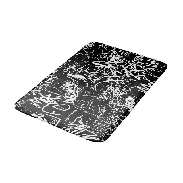 Graffiti Abstract Collage Print Pattern Bath Mat (Angled)