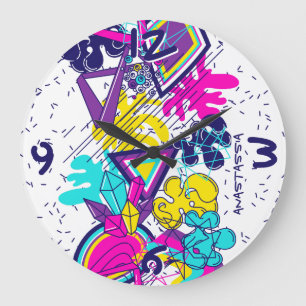 Graffiti abstract colourful pattern with your NAME Large Clock