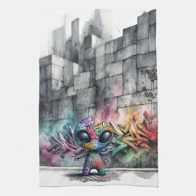 Graffiti Alien Kitchen Towel (Vertical)