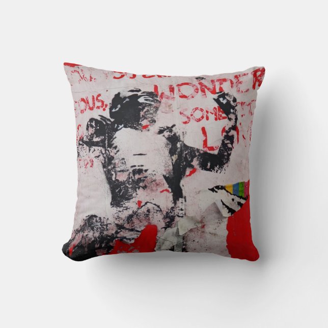 Graffiti art coussin urbain. Mur de Berlin, blanc  (Recto)
