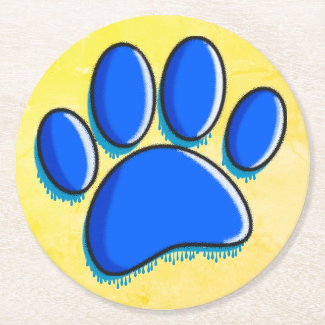 Graffiti Art Dog Paw Print Round Paper Coaster (Front)