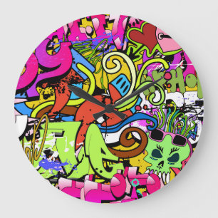 Graffiti Art: Hip-Hop Style Background Large Clock