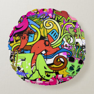 Graffiti Art: Hip-Hop Style Background Round Pillow