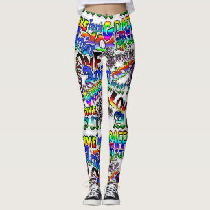 Graffiti Art Leggings, White and Colourful! Leggings