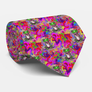 Graffiti Art Psychedelic Frogs Colourful Eclectic Tie
