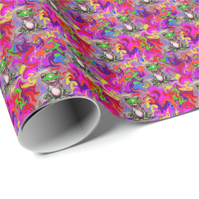 Graffiti Art Psychedelic Frogs Colourful Eclectic Wrapping Paper (Roll Corner)