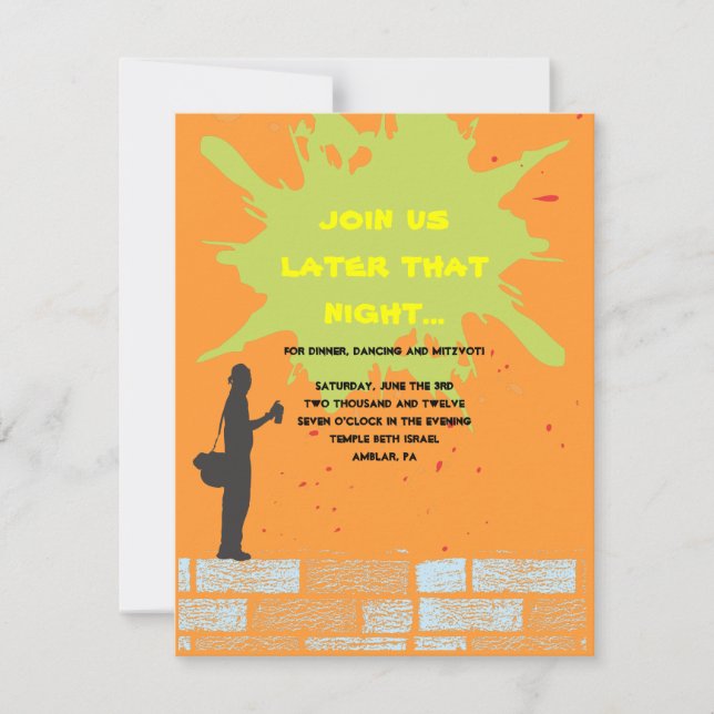 Graffiti Artist Bar Bat Mitzvah Invite Party Card (Front)