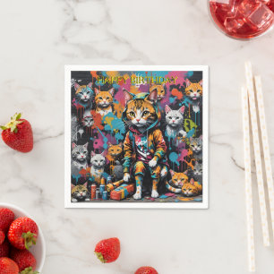 Graffiti Artist Legend Cat Happy Birthday Napkin