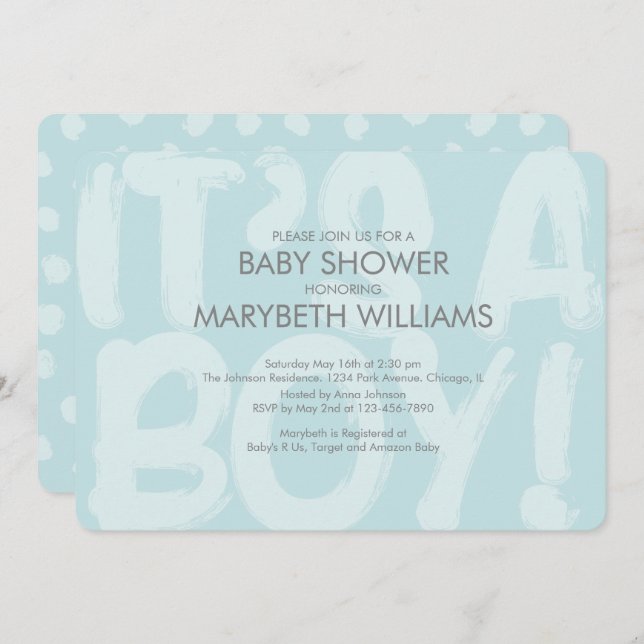 Graffiti Baby shower bleu Invitation (Devant / Derrière)