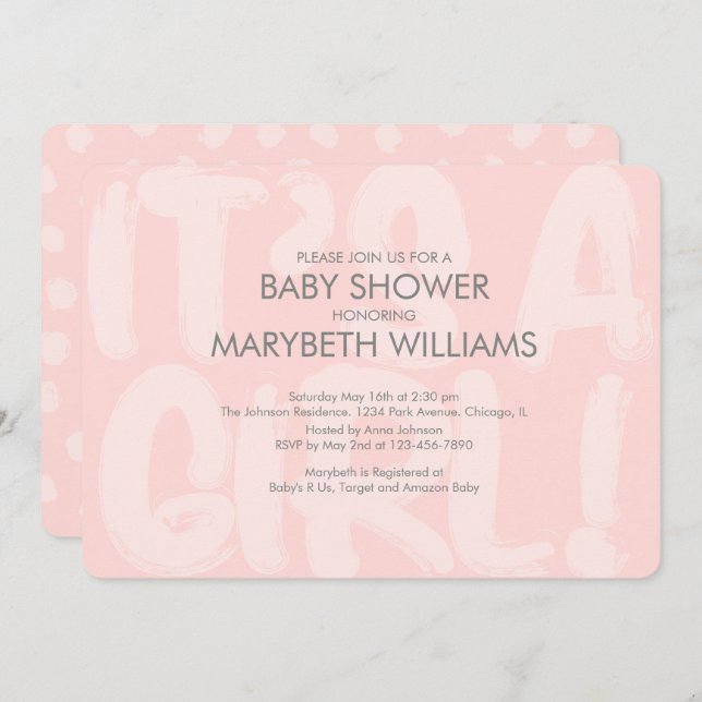 Graffiti Baby shower rose Invitation (Devant / Derrière)