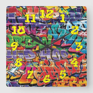 Graffiti Background w/Graffiti Numbers-04 Square Wall Clock