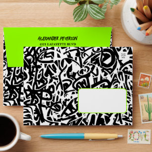 Graffiti Black Green Birthday Envelope