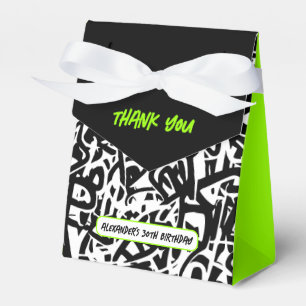 Graffiti Black Green Thank You Birthday Favor Box