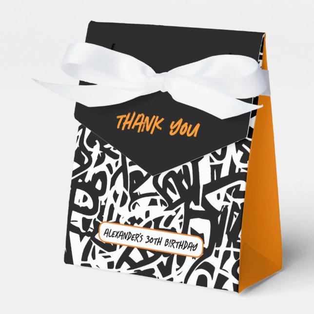 Graffiti Black Orange Thank You Birthday Favor Box (Front Side)