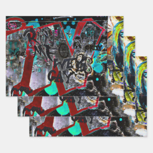 Graffiti Black Red Urban Street Wall Art Wrapping Paper Sheet