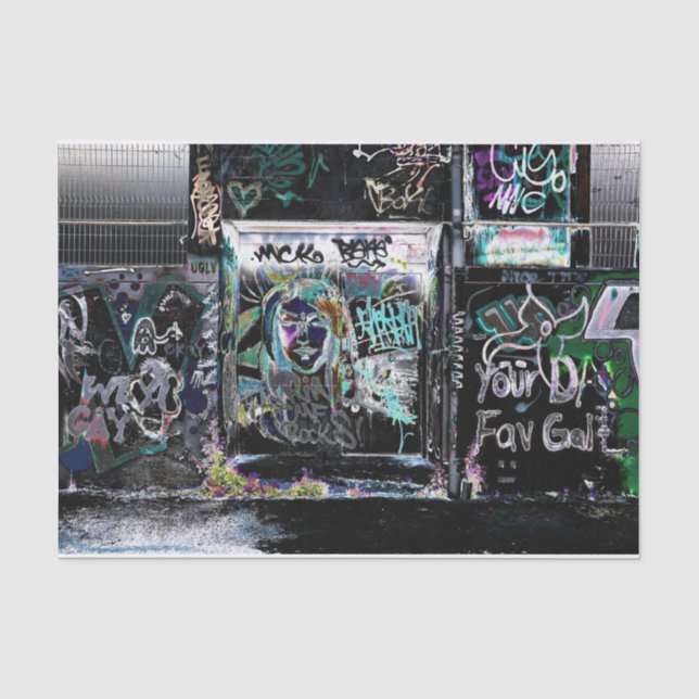 Graffiti Black White Grunge Urban Street Wall Art Tissue Paper (Front)