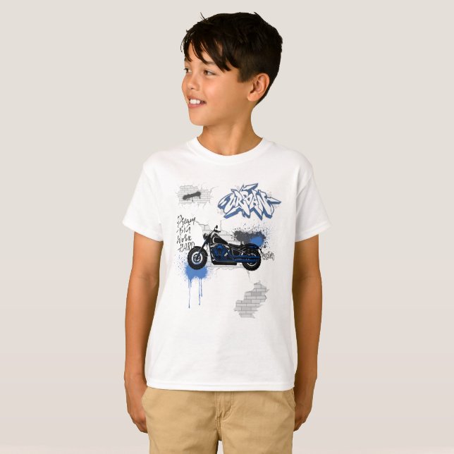 Graffiti bleu et gris pour moto garçons T-shirt (Devant entier)
