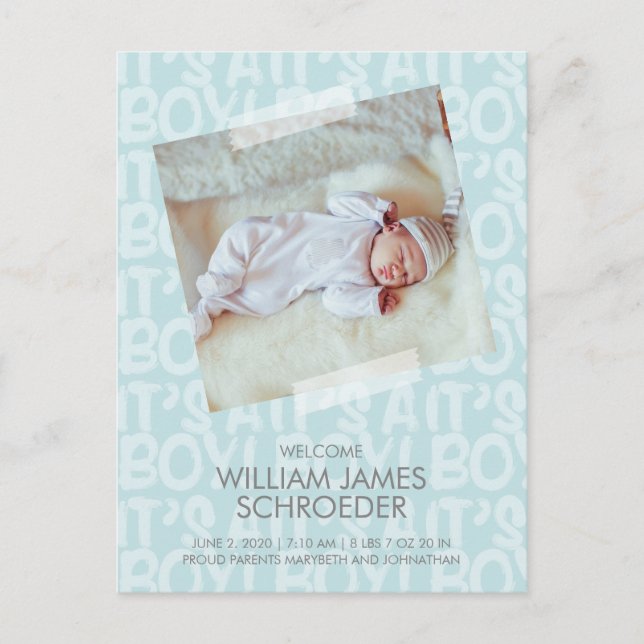 Graffiti Blue Baby Birth Announcement Postcard (Front)