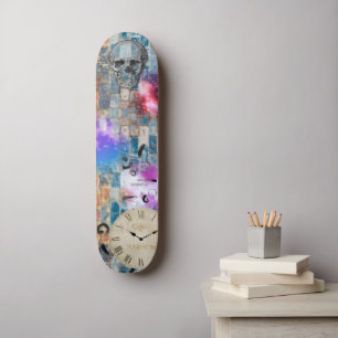 Graffiti, Brick Wall, Skull, Clock, Graphics Skateboard