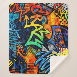 Graffiti Bricks: Urban Abstract Sherpa Blanket