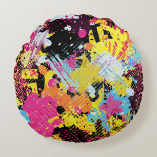 Graffiti bright psychedelic seamless pattern illus round pillow