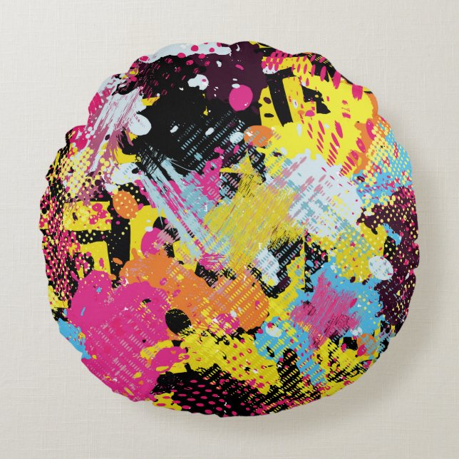 Graffiti bright psychedelic seamless pattern illus round pillow (Front)