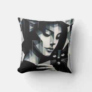 Graffiti Cat Lady Throw Pillow