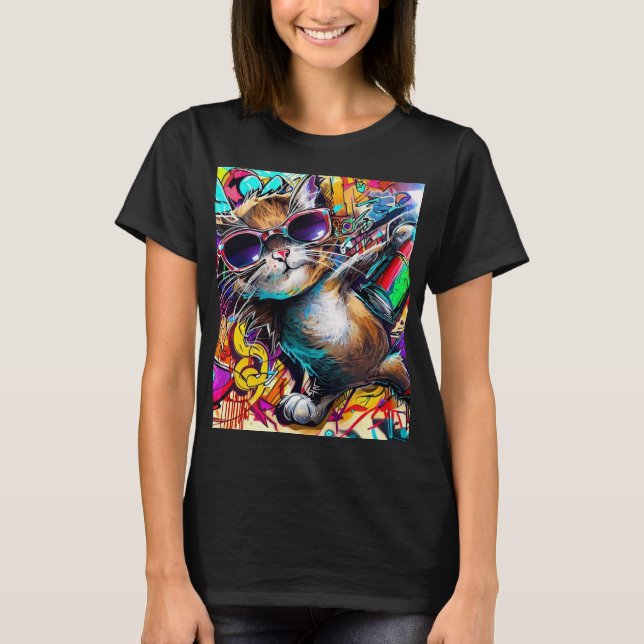 Graffiti Cat: Spray painted cat: taby street art T-Shirt (Front)
