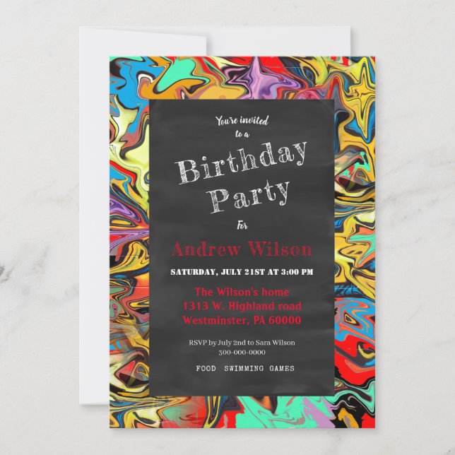 Graffiti chalkboard party invitation (Front)