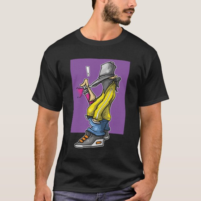 Graffiti Character spray paint artist purple T-Shirt (Front)