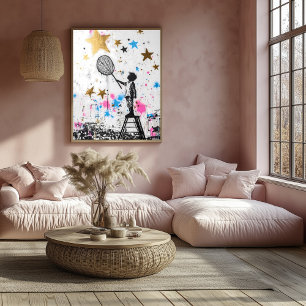 Graffiti Child Catching Stars – Urban Art in Gold  Poster