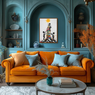 Graffiti Children Climbing Books – Urban Protest Poster