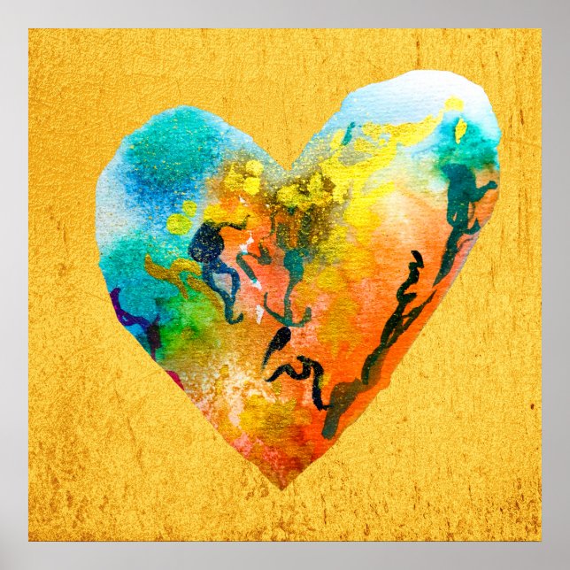 Graffiti coeur or aquarelle affiche (Devant)