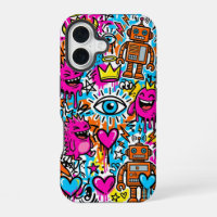 Graffiti Collage Pattern Phone Case iPhone 16