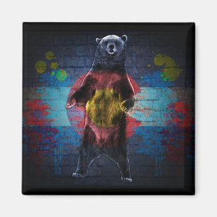 Graffiti Colorado flag grunge bear square magnet