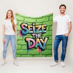 Graffiti Colorful Text Saying Seize The Day Fleece Blanket