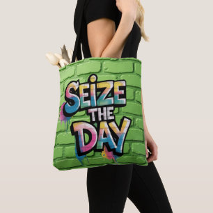 Graffiti Colorful Text Saying Seize The Day Tote Bag