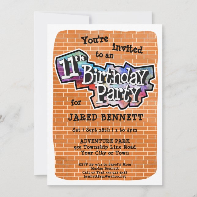 Graffiti cool Art 11e anniversaire Invitation de f (Devant)