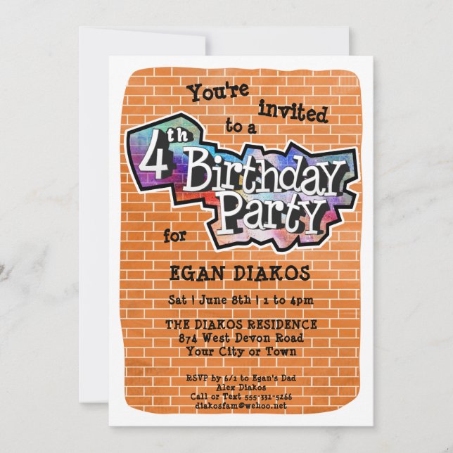 Graffiti cool Art 4e anniversaire Invitation de fê (Devant)