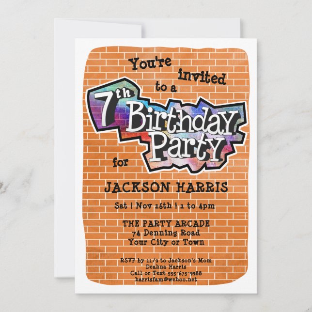 Graffiti cool Art 7e anniversaire Invitation de fê (Devant)