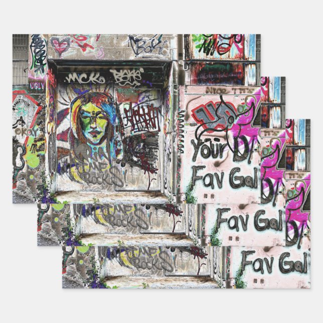 Graffiti Cool Decorative Urban Street Grunge Art Wrapping Paper Sheet (Set)